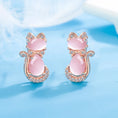 Load image into Gallery viewer, Cat-Shaped Rose Quartz Silver Earrings