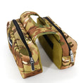 Load image into Gallery viewer, Adventure Dog Saddle Bag Backpack with durable camo fabric and dual compartments for pet essentials.