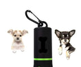 Load image into Gallery viewer, LED dog poop bag dispenser with two small dogs on either side, highlighting nighttime walking safety.