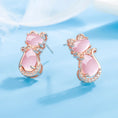 Load image into Gallery viewer, Cat-Shaped Rose Quartz Silver Earrings