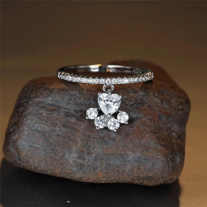 Charming Cat Paw & Dog Claw Zircon Ring for Women