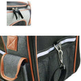 Load image into Gallery viewer, Close-up of pet carrier zipper and clip features, showcasing stylish design and convenience for pet travel.