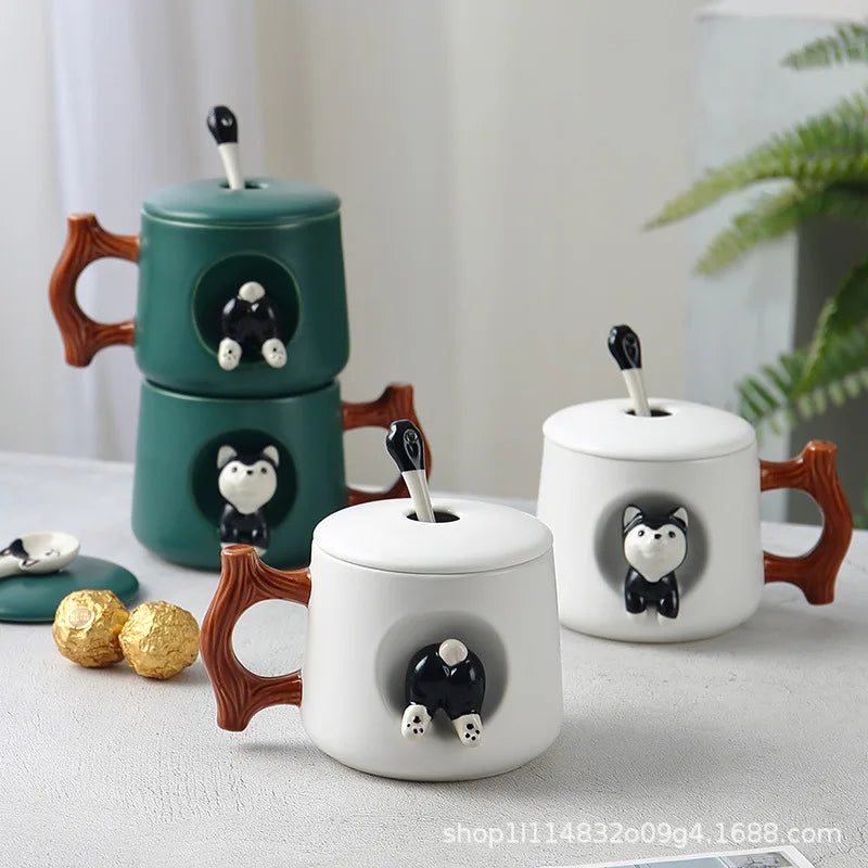 Adorable Husky Shiba Ceramic Mug Set for Dog Lovers