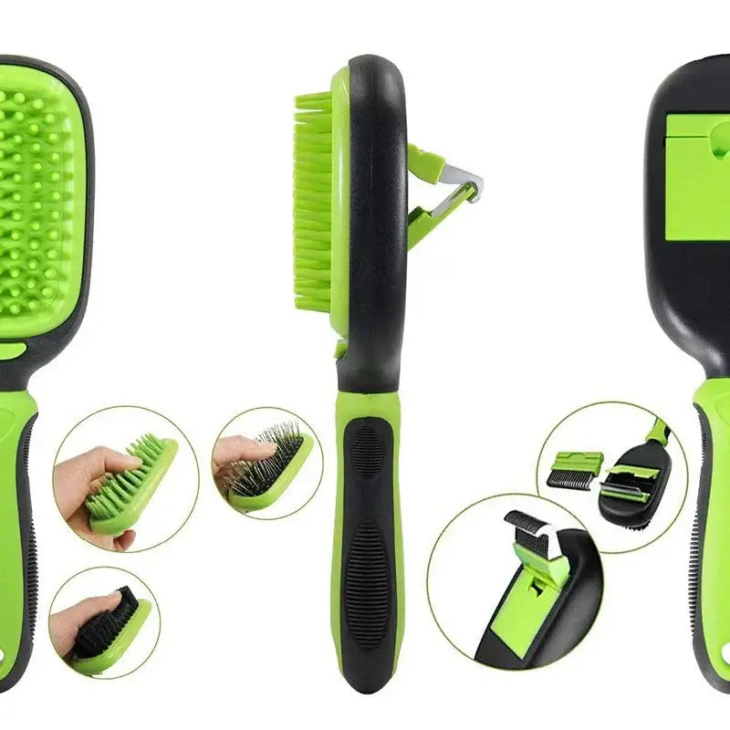 5-in-1 pet grooming kit with dematting comb, deshedder, and ergonomic handle for dogs and cats grooming.