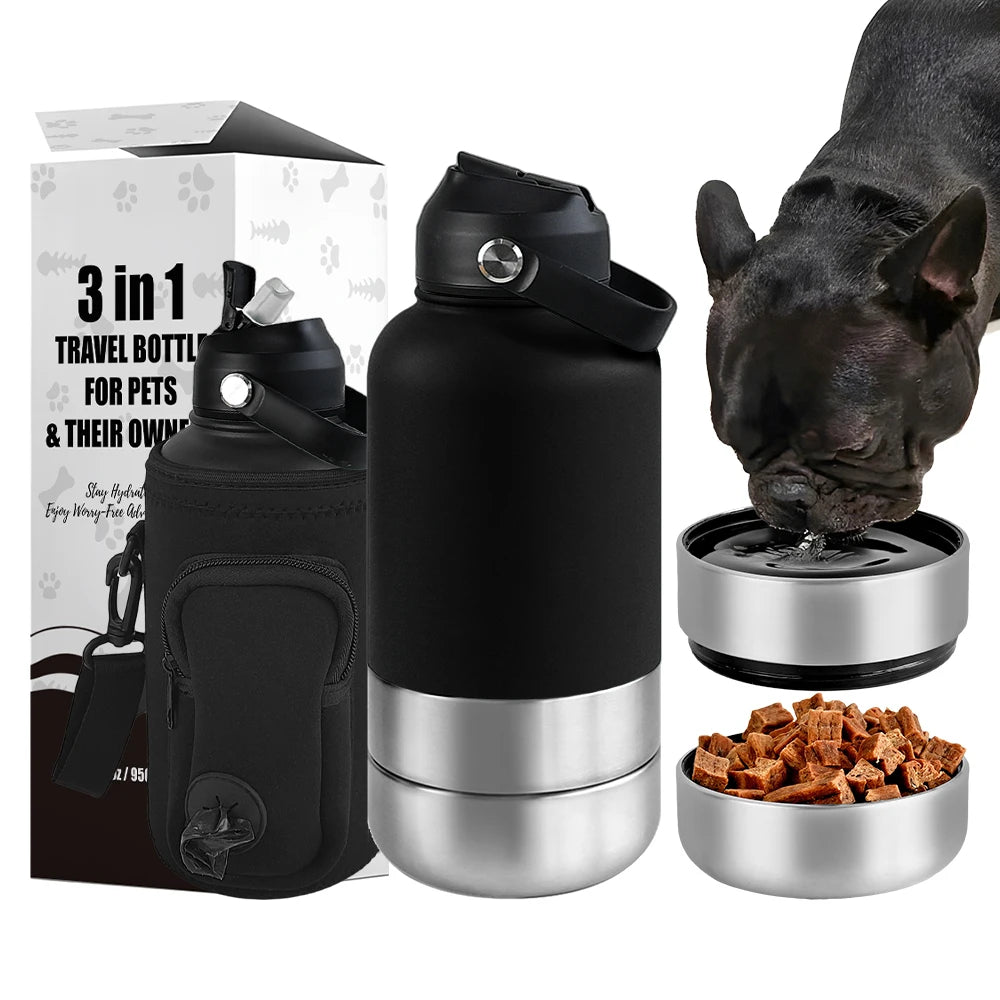 3-in-1 Stainless Steel Pet Travel Bottle