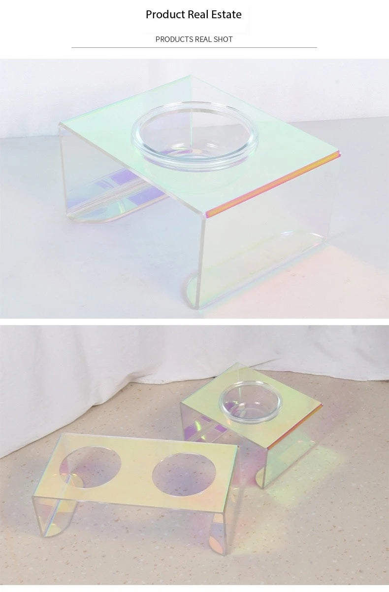Iridescent Anti-Spill Pet Bowl Set - Elevated Comfort