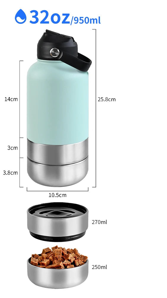 3-in-1 Stainless Steel Pet Travel Bottle