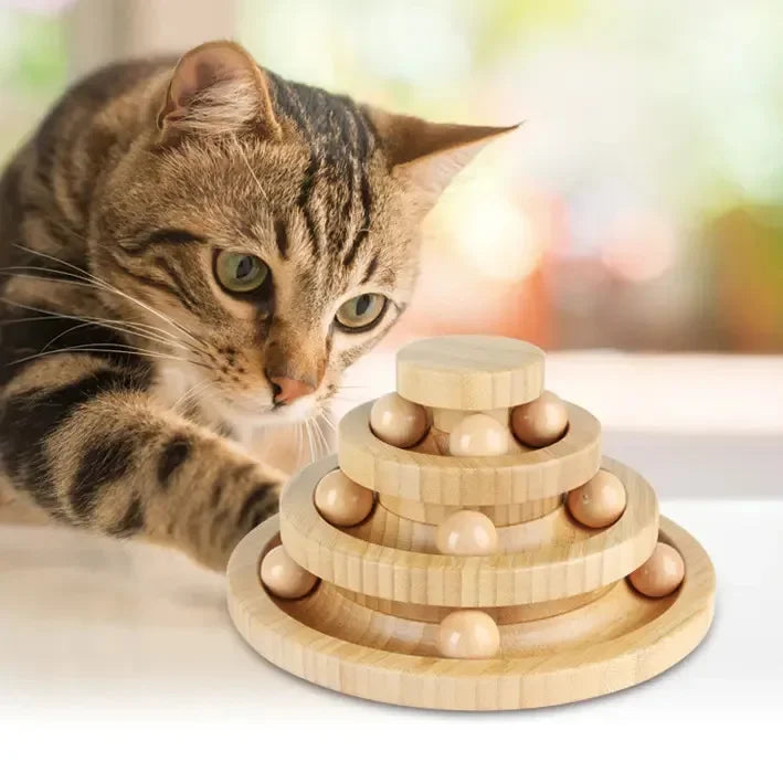 Bamboo Cat Play Tower with Rotating Balls