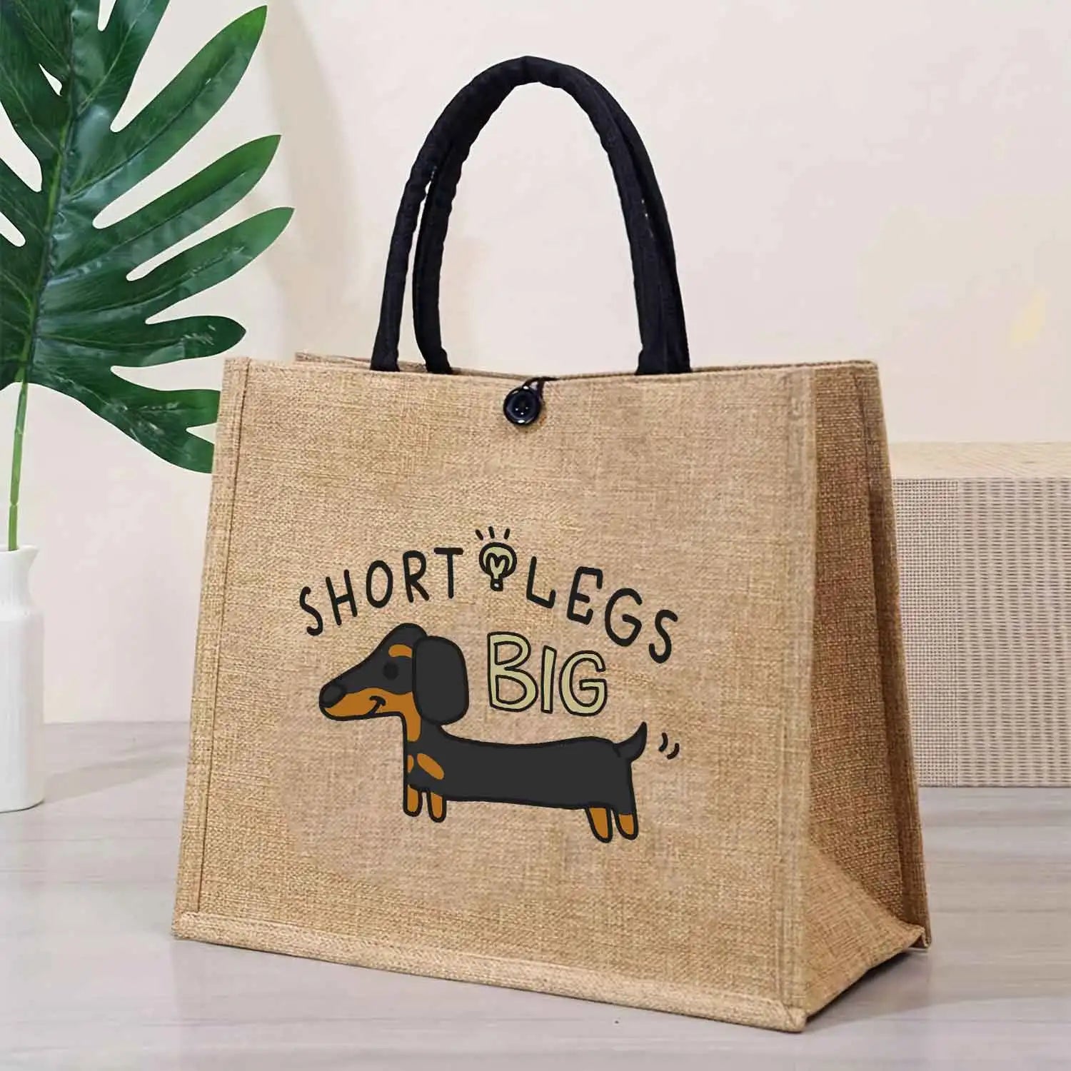 Vintage Short-Legged Cartoon Cute Puppy Graphics Women Linen Tote Bag Long Body Puppy Fashion Shopping Bags Female Handbags