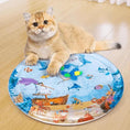 Load image into Gallery viewer, Cat lounging on colorful ocean-themed Summer Cooling Pet Water Bed by littlepawgive