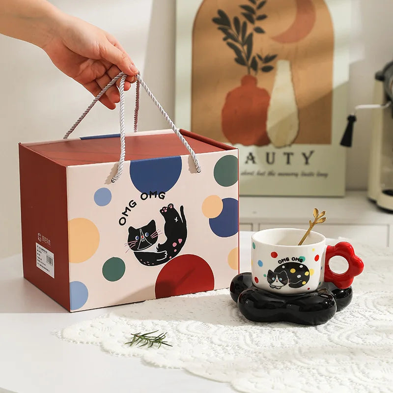 Cute Ceramic Coffee Cup Plate Gift Box High Beauty Water Cup Couple Cup Coffee Mug