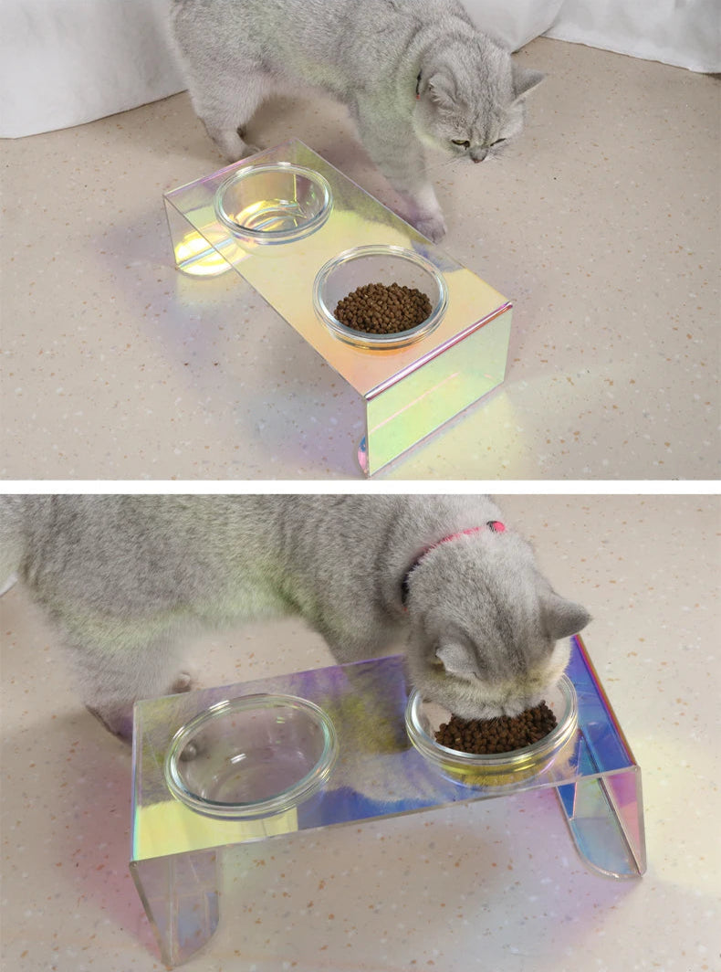 Iridescent Anti-Spill Pet Bowl Set - Elevated Comfort