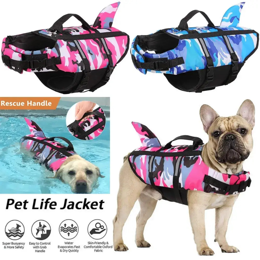 Shark Fin Dog Life Jacket - Camouflage Swim Vest