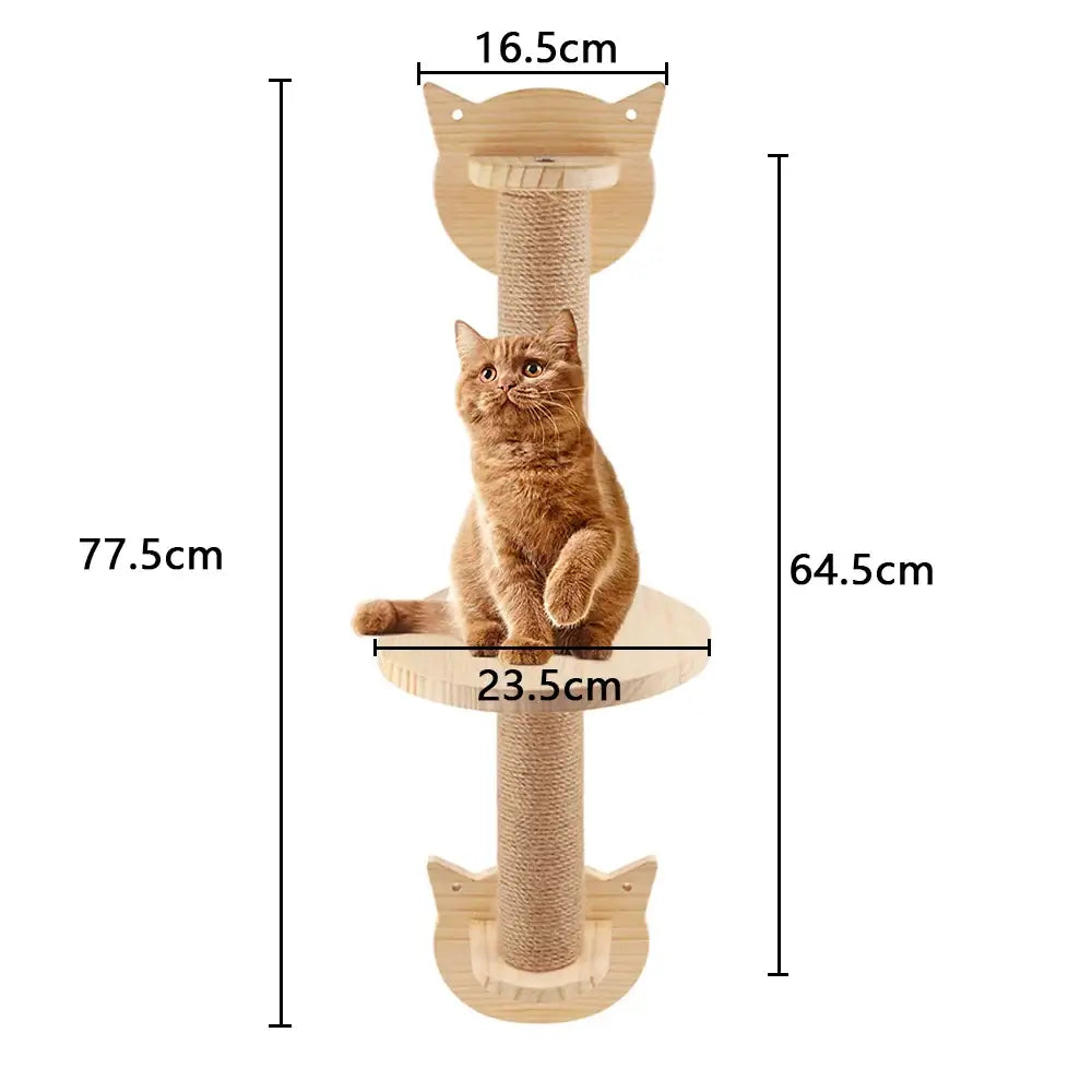 Wall Mounted Solid Wooden Cat Climbing Frame with Sisal Scratching Post Rope Ladder Double Jumping Platform Furniture