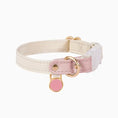 Load image into Gallery viewer, Anti-lost cat leather harness featuring customizable nameplate and elegant design in cream and pink tones.