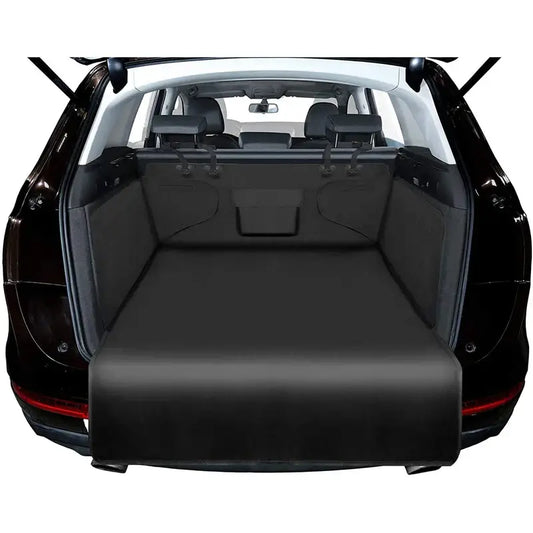 Tear-resistant dog trunk cover mat protecting the back of an SUV, ensuring a clean and tidy interior.