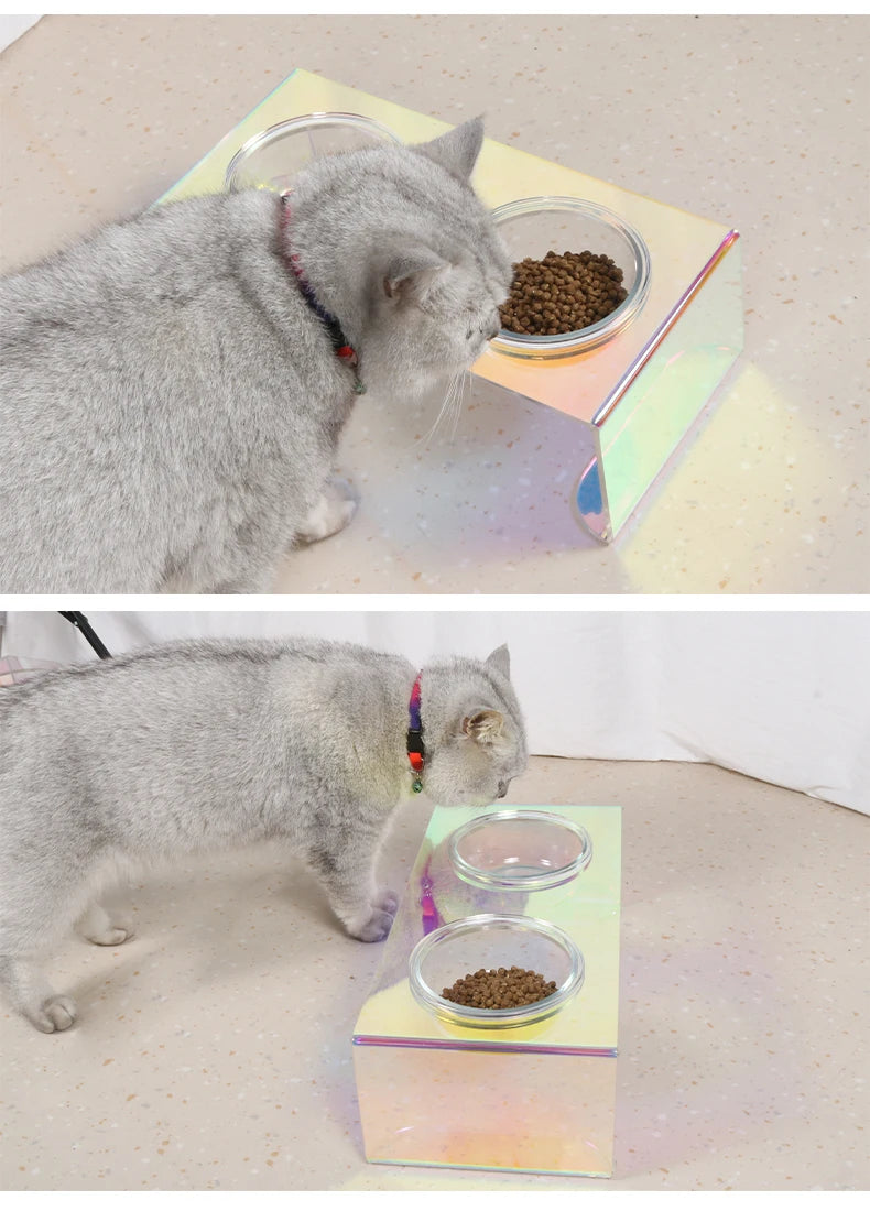 Iridescent Anti-Spill Pet Bowl Set - Elevated Comfort
