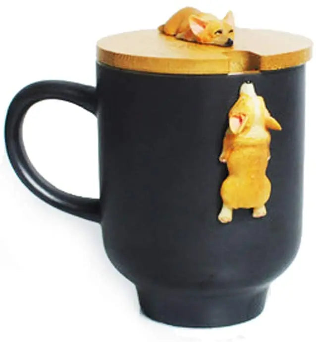 3D Corgi French Bulldog mug Cute Dog Cat Claw Coffee Tea Mug Cherry Double-Layer Ceramic Juice Cup Milk Mug Water Cup