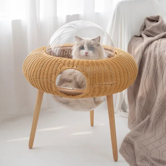 Space Capsule Rattan Cat Nest – Comfort for Your Feline