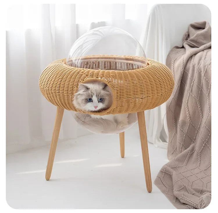 Space Capsule Rattan Cat Nest – Comfort for Your Feline