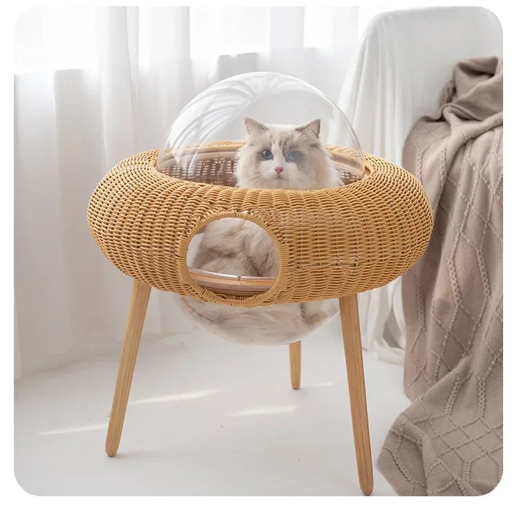 Space Capsule Rattan Cat Nest – Comfort for Your Feline