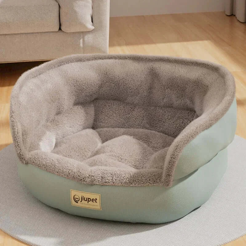 Cozy Comfort Four Seasons Pet Sofa Bed in soft gray and green, perfect for pets to relax all year round.