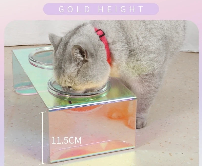 Iridescent Anti-Spill Pet Bowl Set - Elevated Comfort