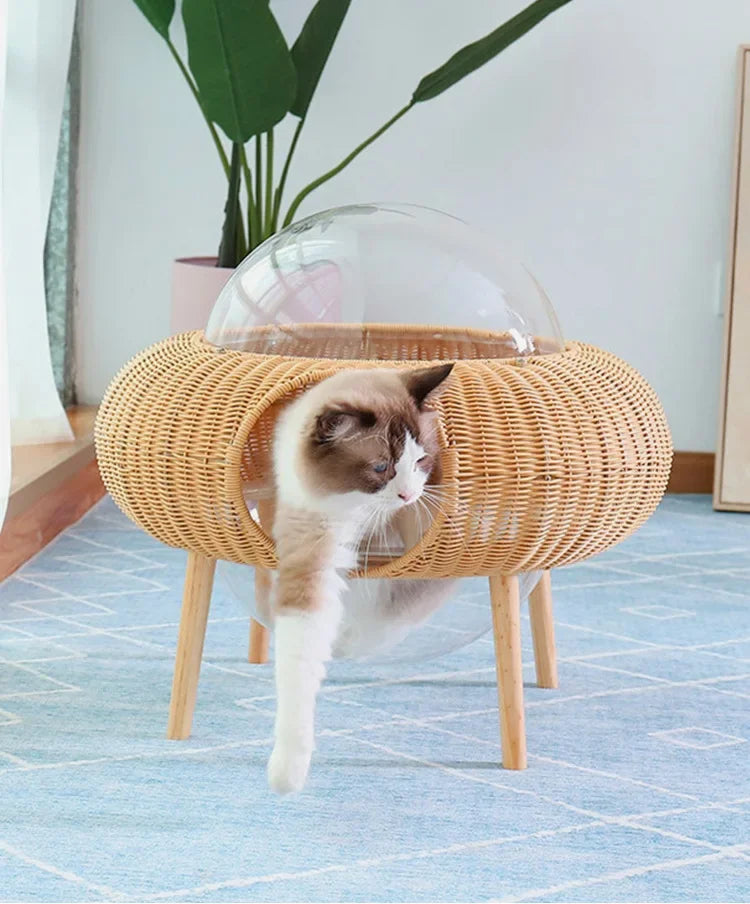 Space Capsule Rattan Cat Nest – Comfort for Your Feline