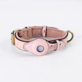 Load image into Gallery viewer, Pink heavy-duty leather dog collar with Airtag holder for ultimate pet safety and durability
